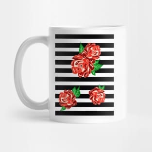 Peony Flower Black And White Stripes Mug